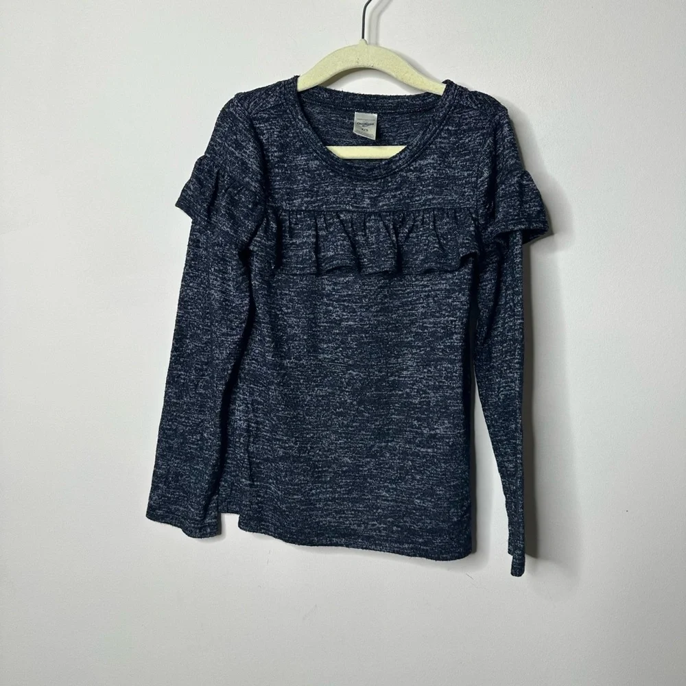 OshKosh B'Gosh Charcoal Grey/Black Ruffle Long Sleeve Top Girls 4/5